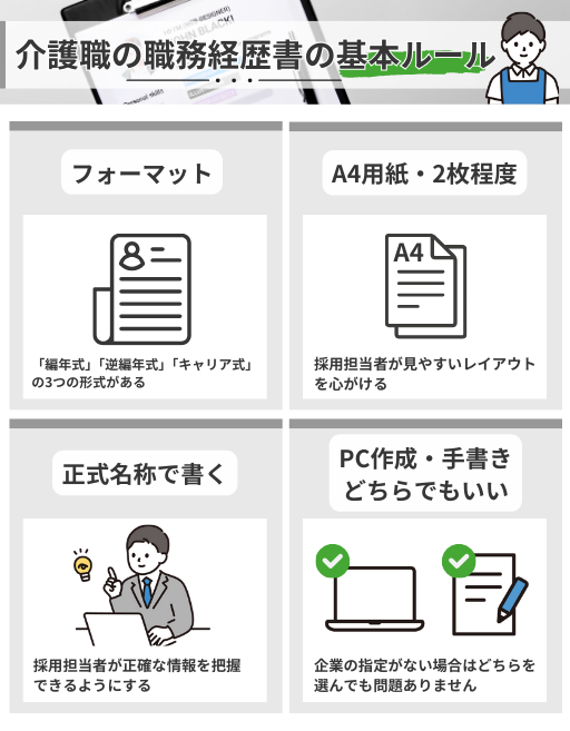 介護職の職務経歴書の基本ルール